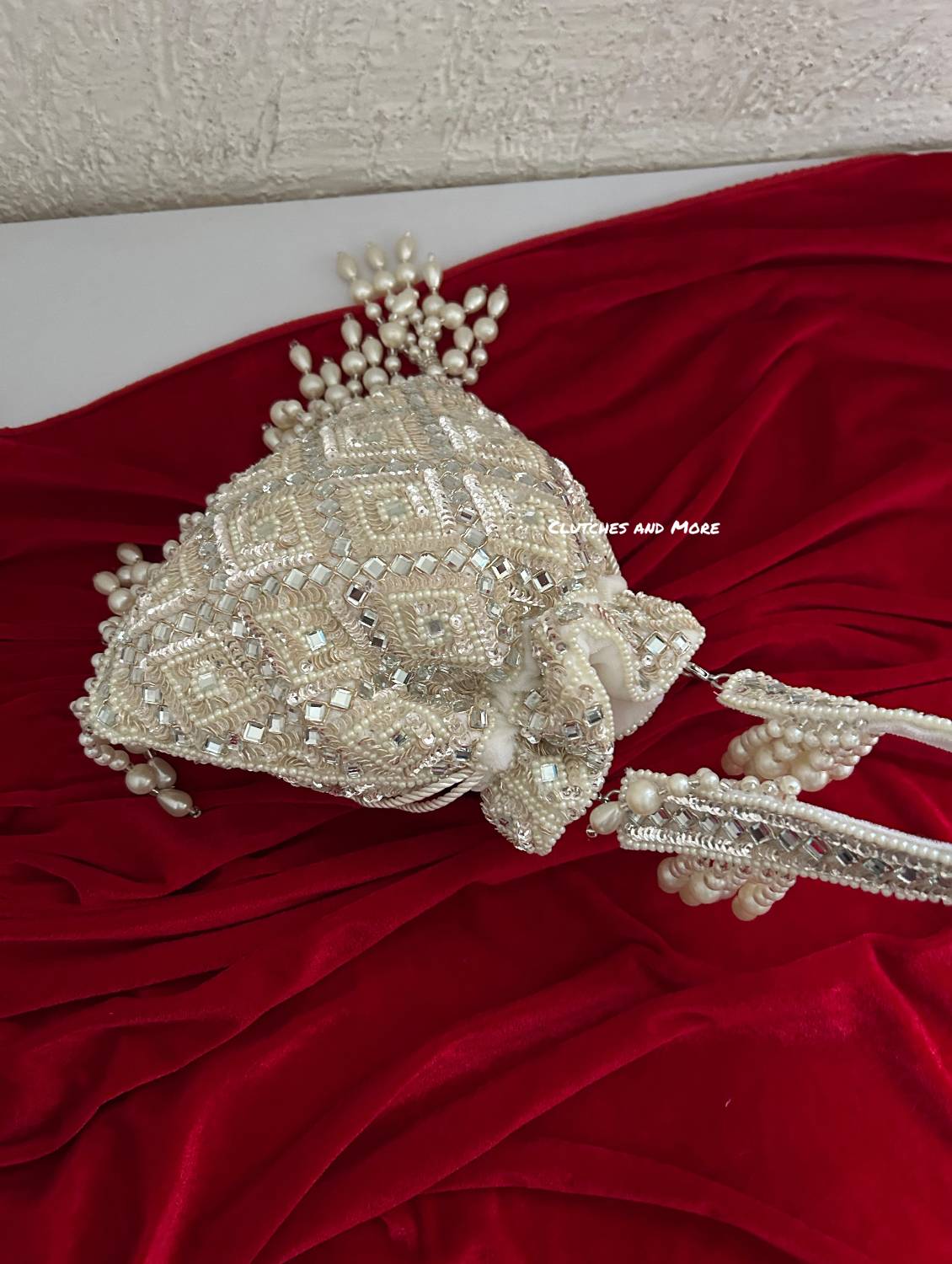 Premium Mirror Potli White Ivory