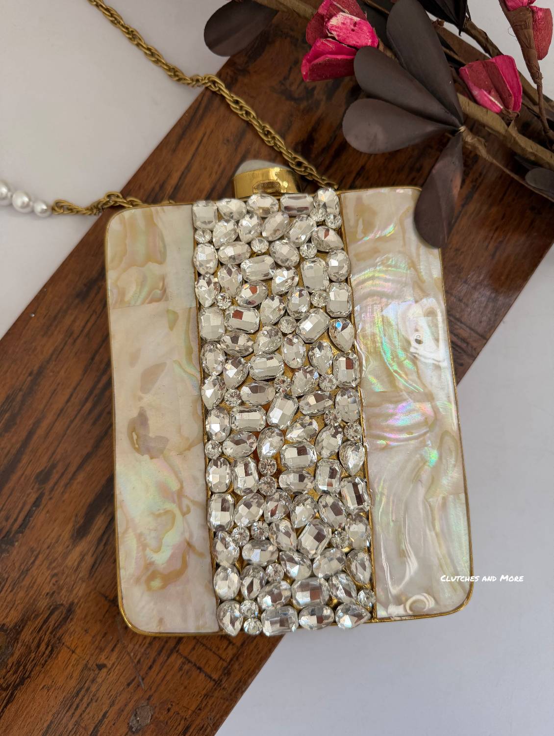 Mother of Pearl luxury clutch Gold