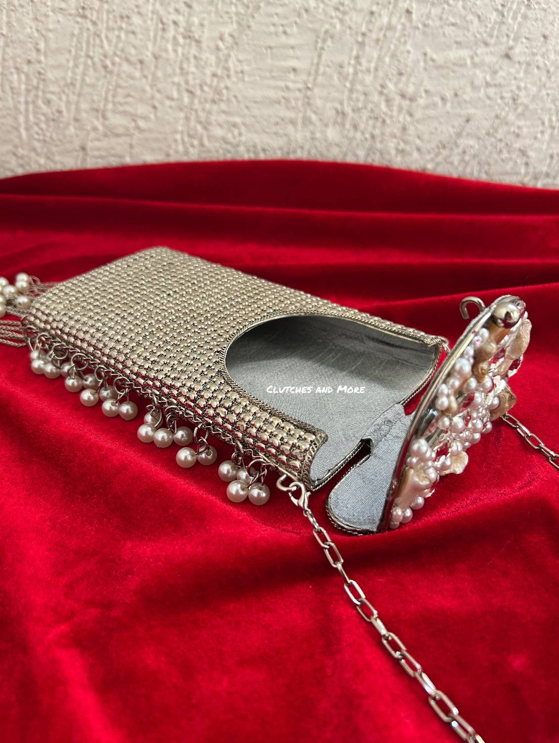 Brass Mother of Pearl Mobile Bag Gold Silver