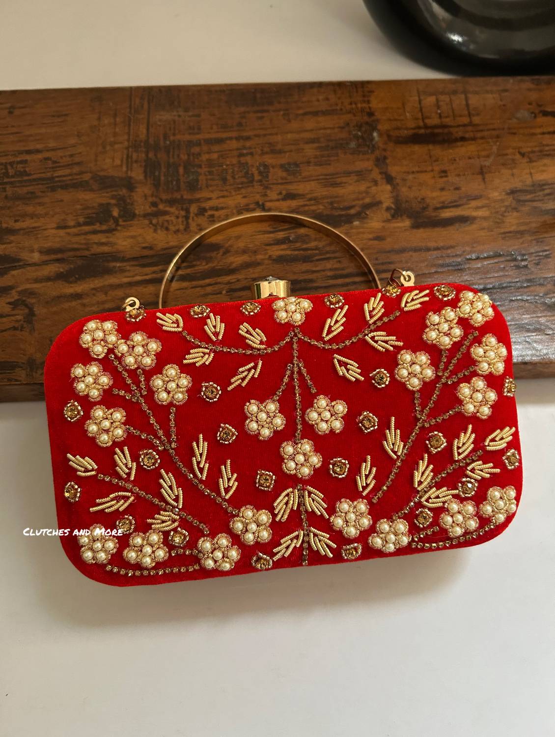 Maahi Red Handwork Clutch Bag