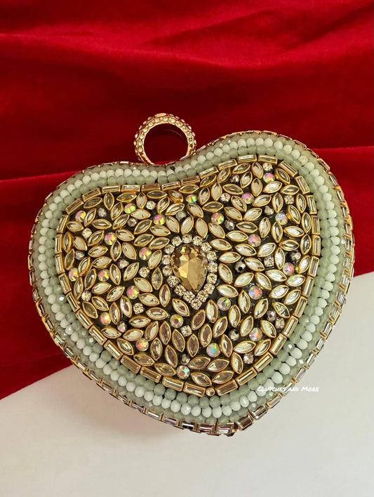 Kiana Kundan Heart Clutch Mini Multicolored