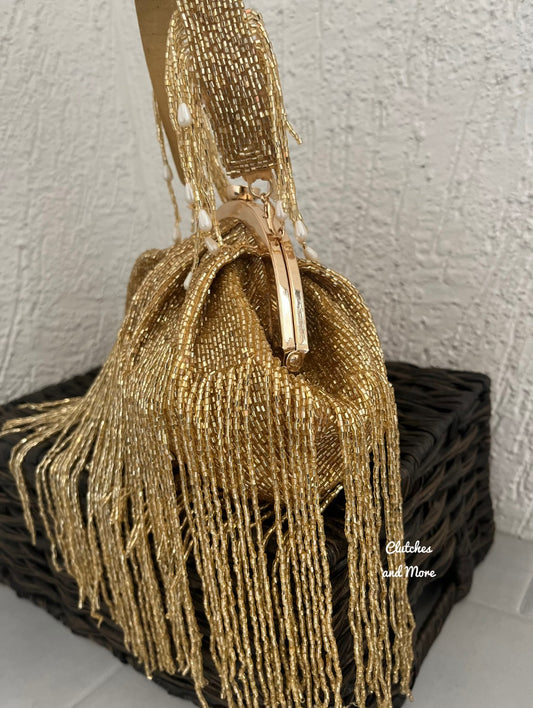 Golden Batua Bag with long Tassles