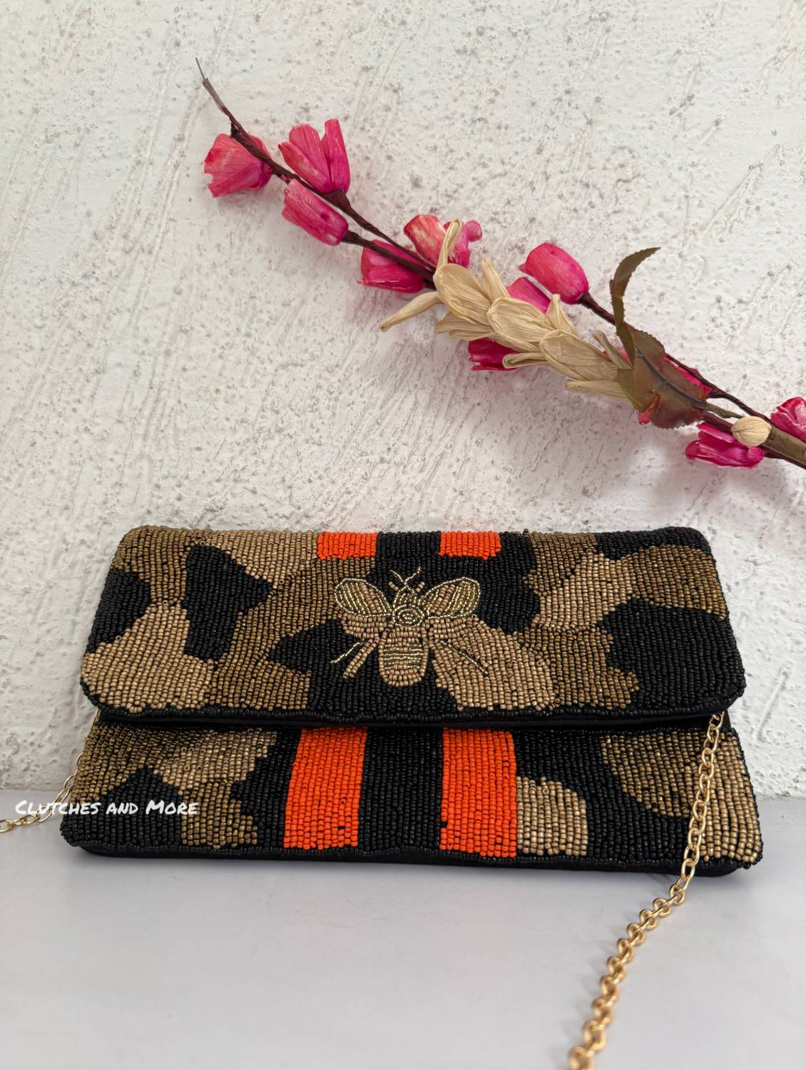 Butterfly Black Gold Envelope Flap Bag