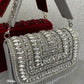 Silver Stone and Crystal Flap Bag