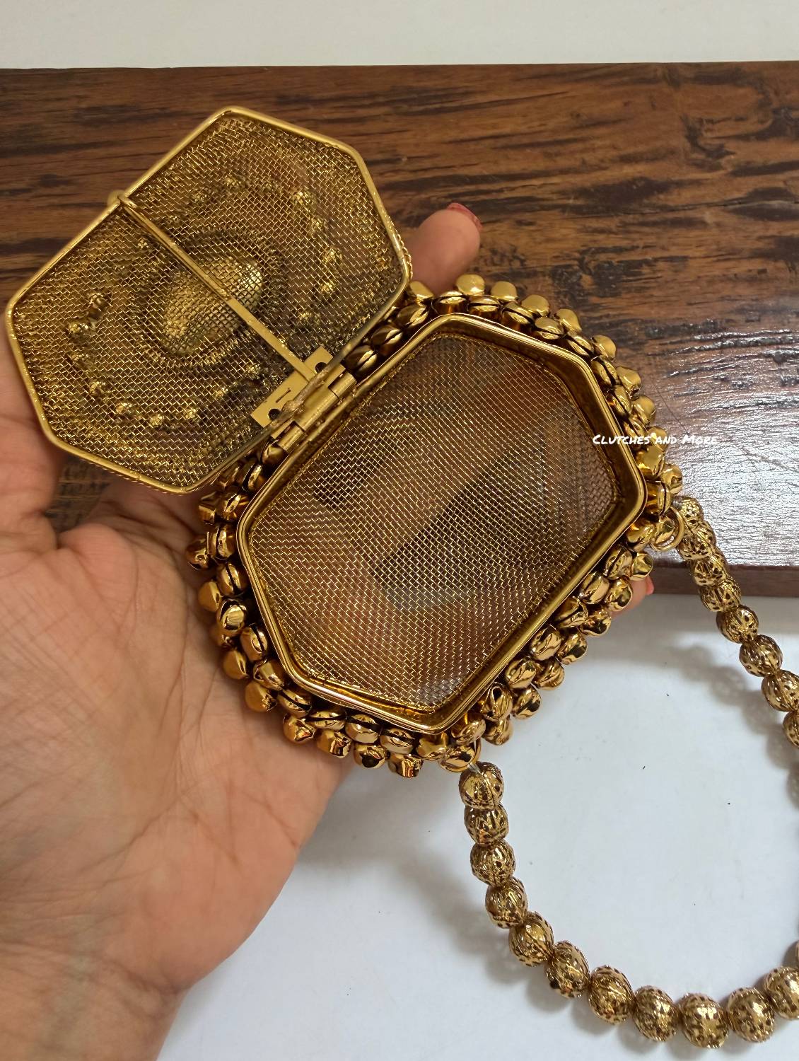 Mini Metal Hexagon Ghunghroo Bag Gold