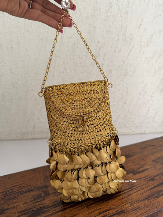 Zarika Brass Mobile Sling cum Waist Bag Gold