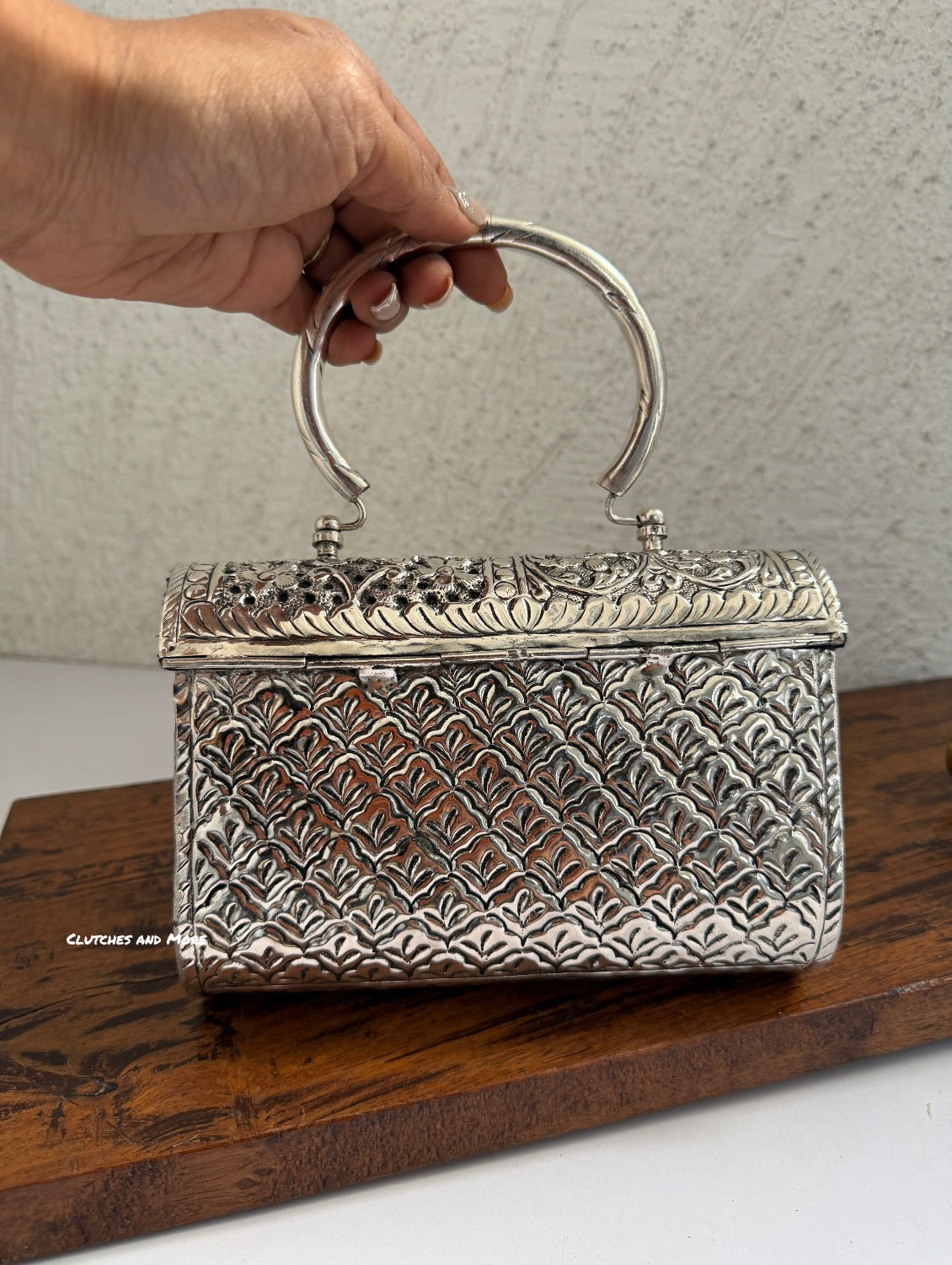 Brass Silver clutch with handle