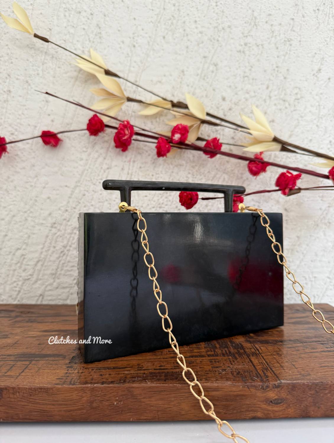 Embellished Handheld Resin Clutch Black
