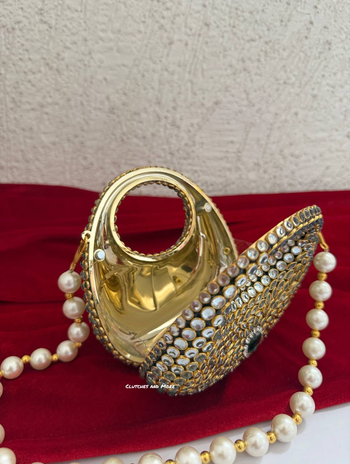 Kiana Kundan Clutch Mini Green Gold