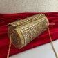 Kasika Kundan Brass Clutch Cylindrical ( with multicolored stones )