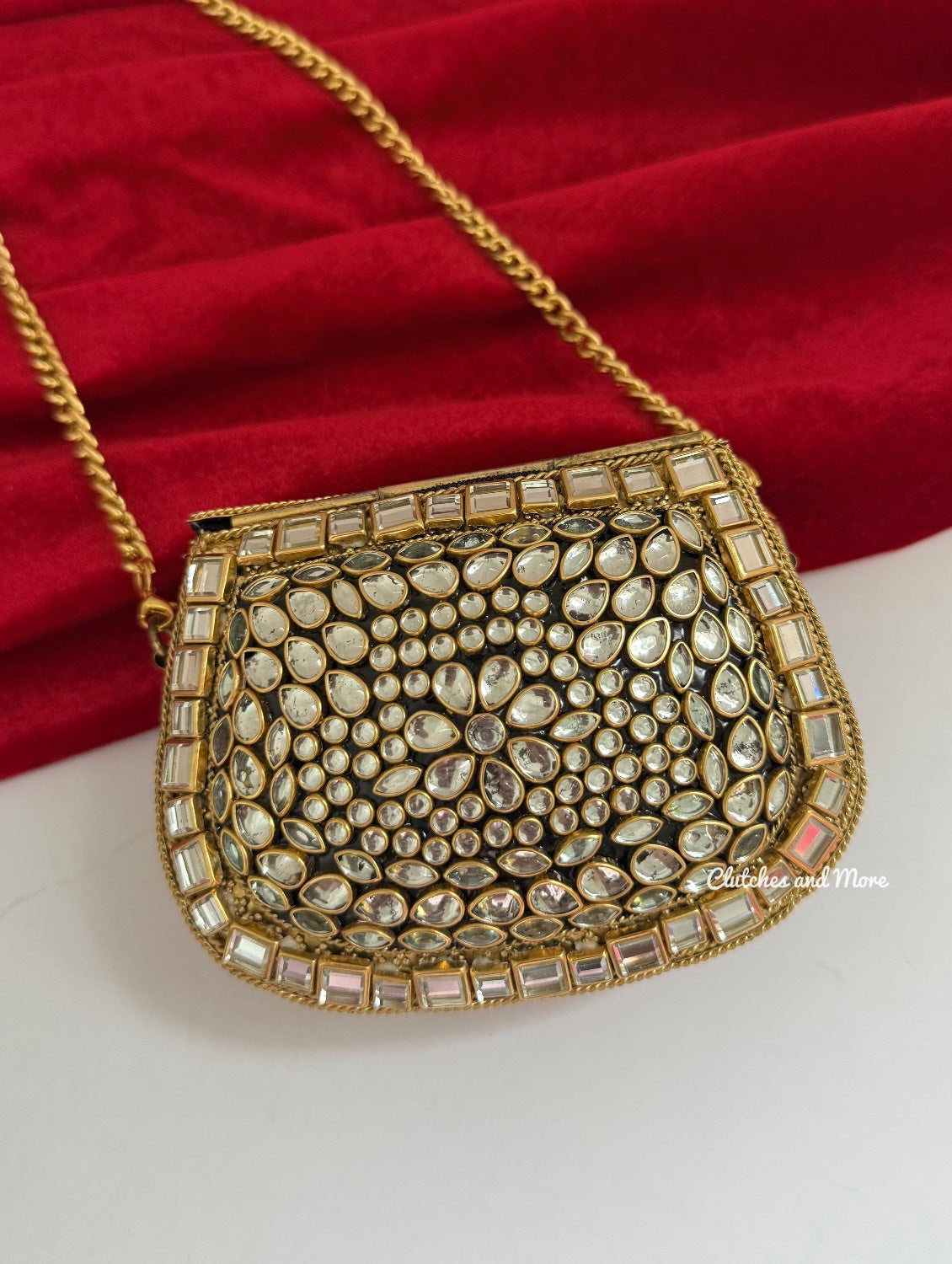 Kashish Kundan Brass Clutch Mini Gold