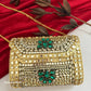 Kashish Kundan Brass Clutch Green Gold
