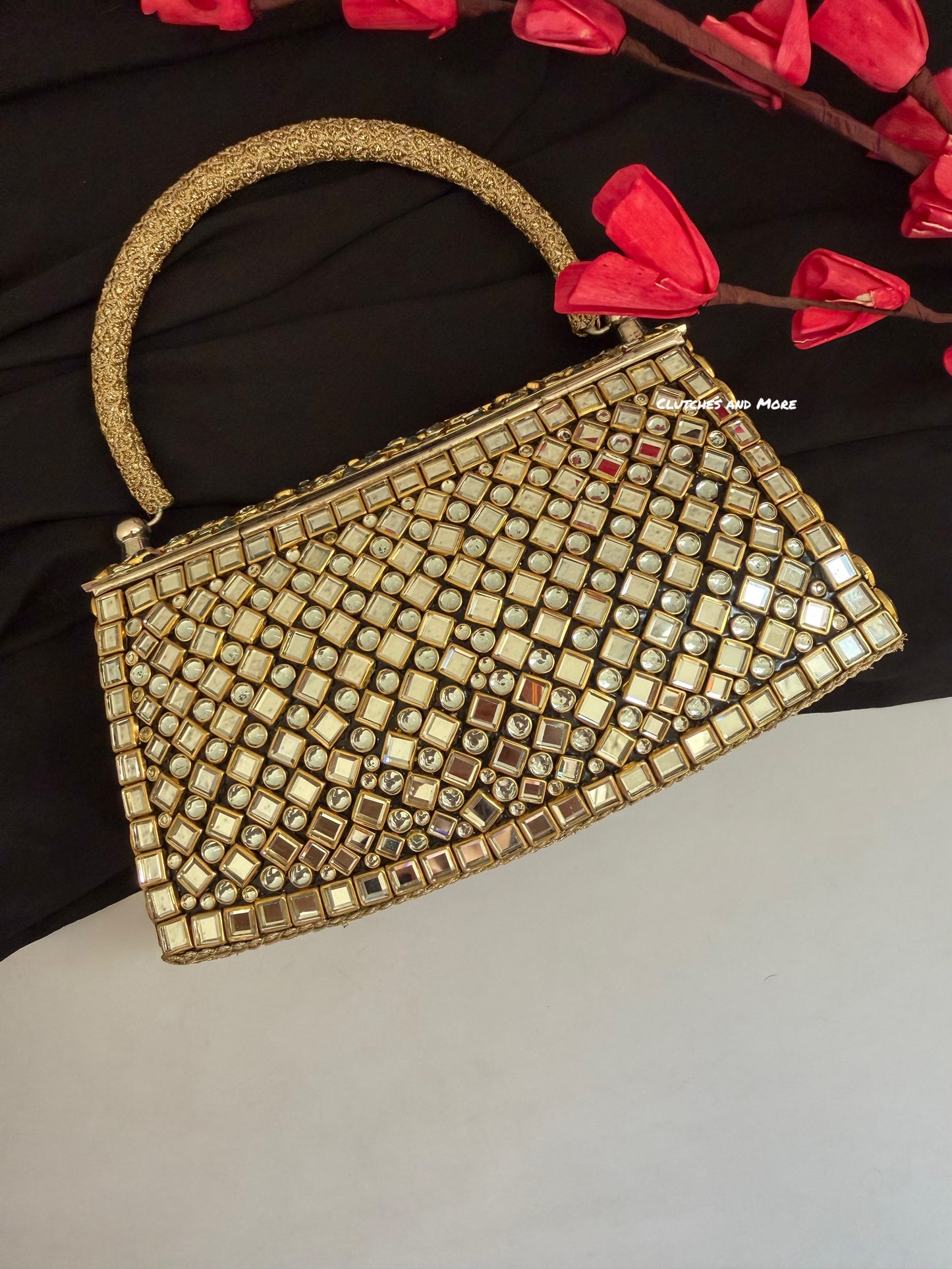 Mehnaaz Kundan Brass Clutch Green Gold