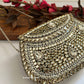 Kashish Kundan Brass Clutch White Silver