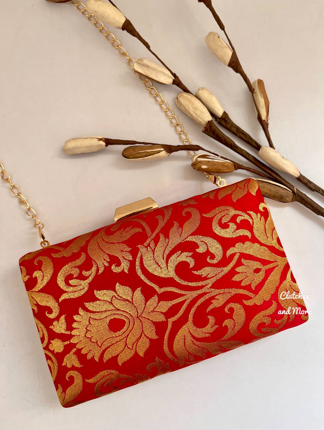 Kala Banarsi Clutch Red