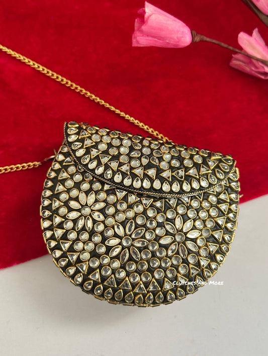 Kasika Kundan Brass Mini Clutch