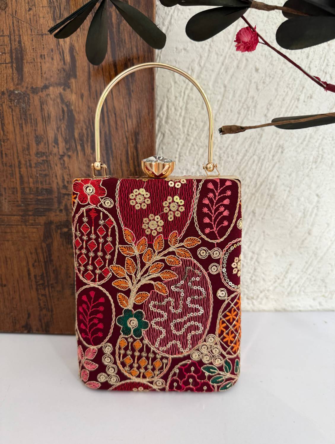 Ibadat Lakhnawi Chikankari Bag Maroon
