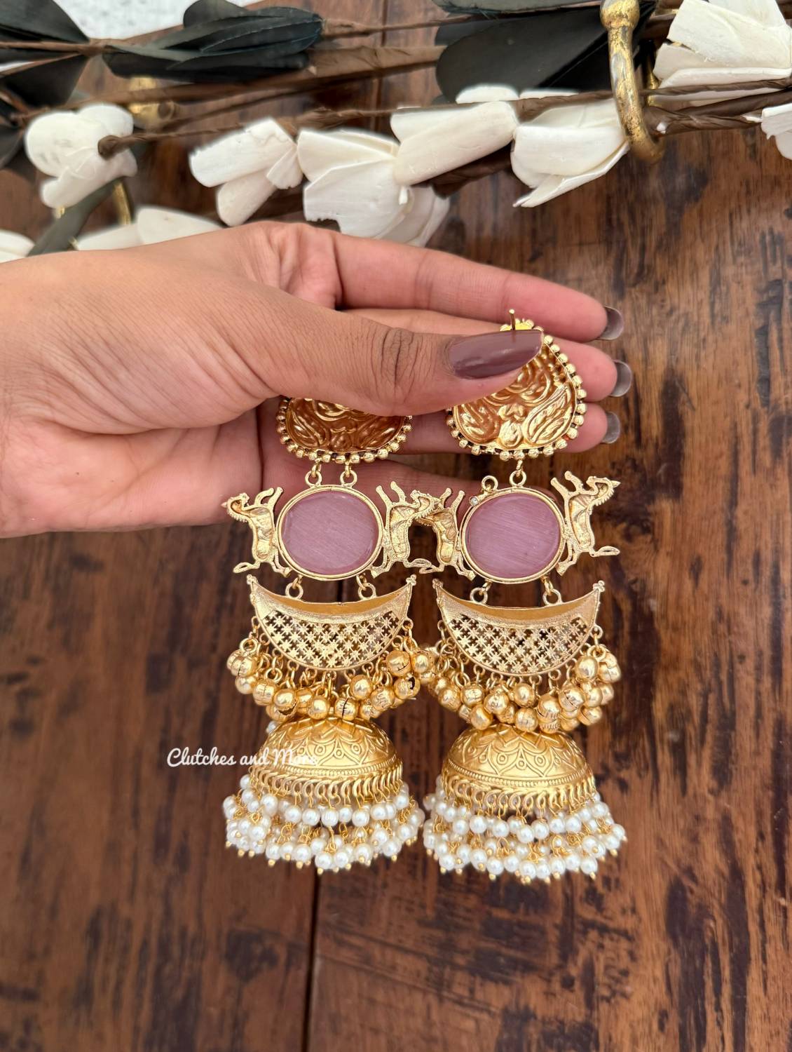 Lubna Gold Pink Jhumkas