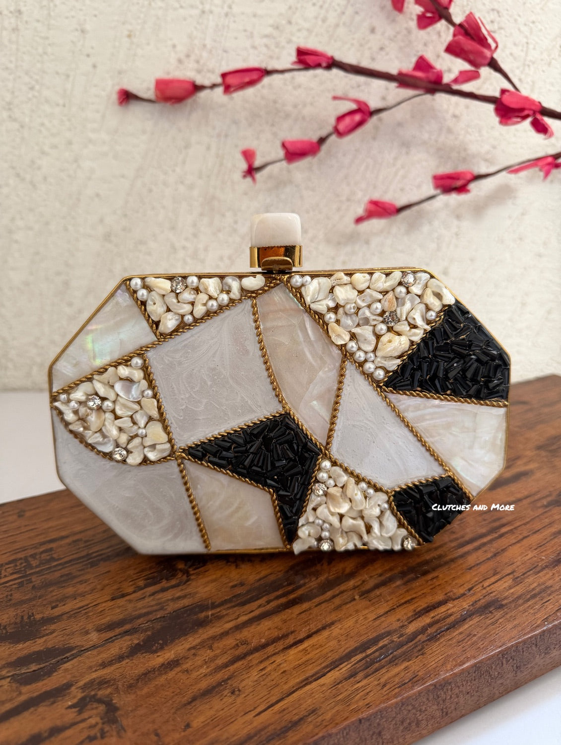 Black and White Mother of Pearl Octagon Clutch
