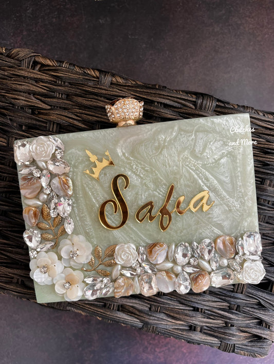 Pastel Green Resin clutch with Name