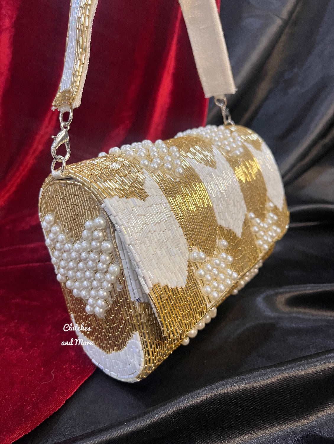 Gold White Flap Clutch