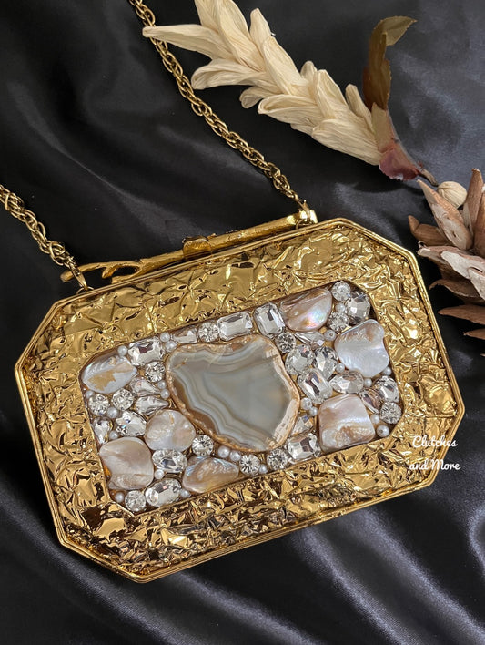 Mother of pearl luxury clutch Gold