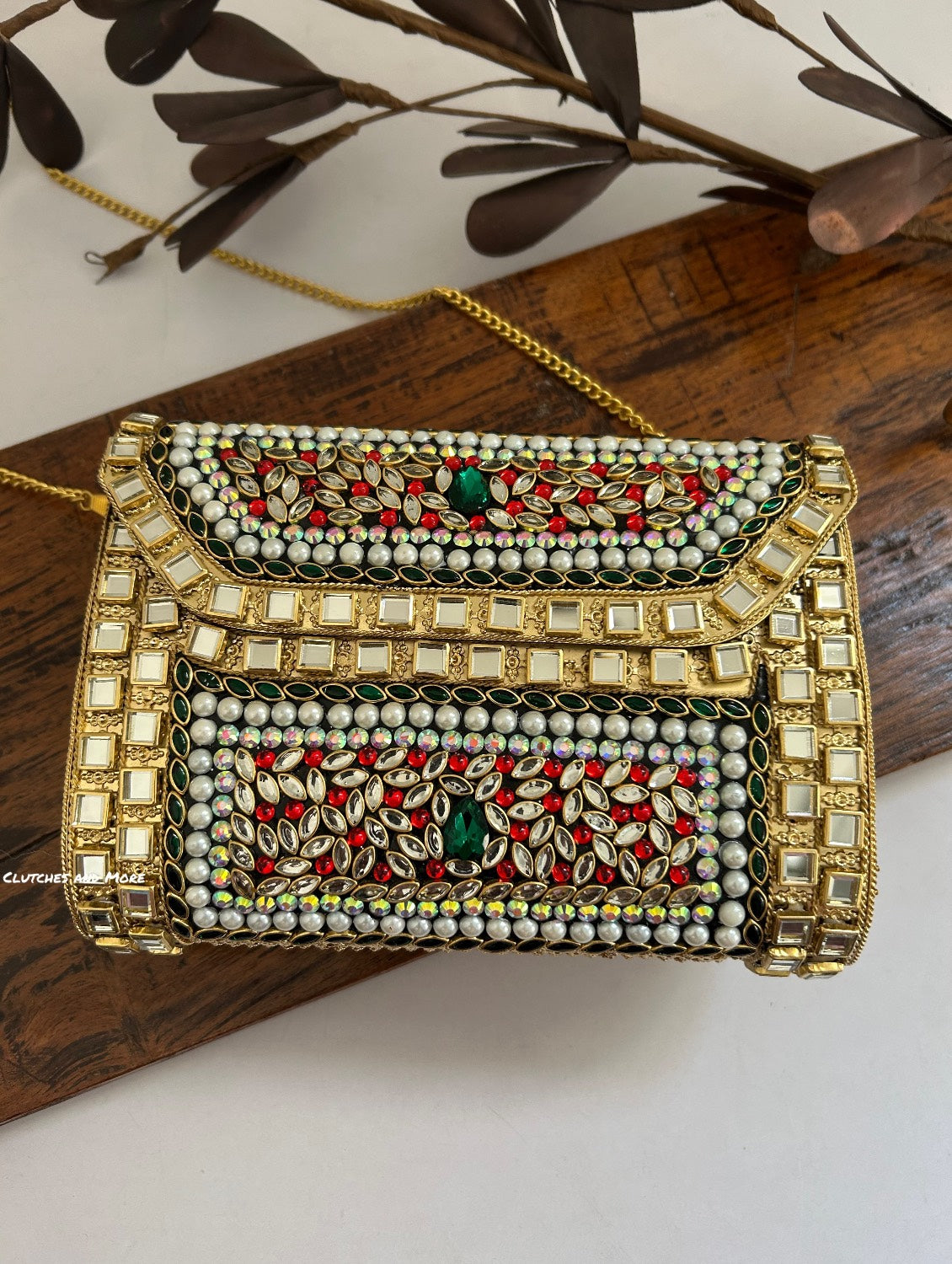 Kasika Kundan Brass Clutch Multicolored