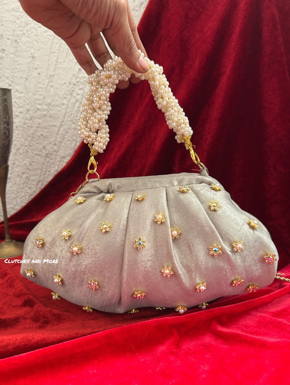 Kundan Batua Bag Silver