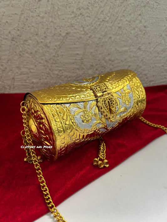 Cylindrical Gold Silver Brass Clutch