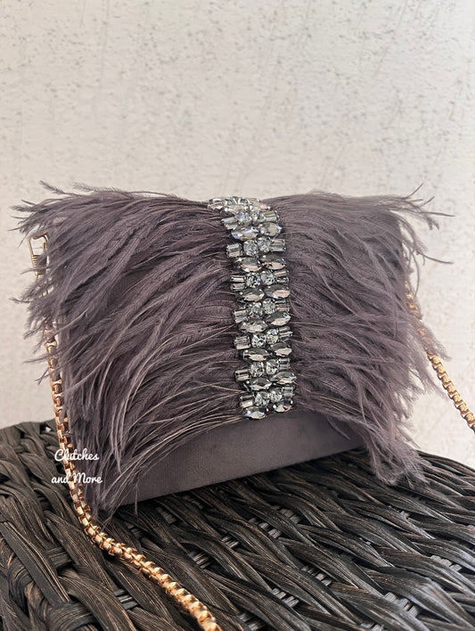 Feather Flap Bag Grey