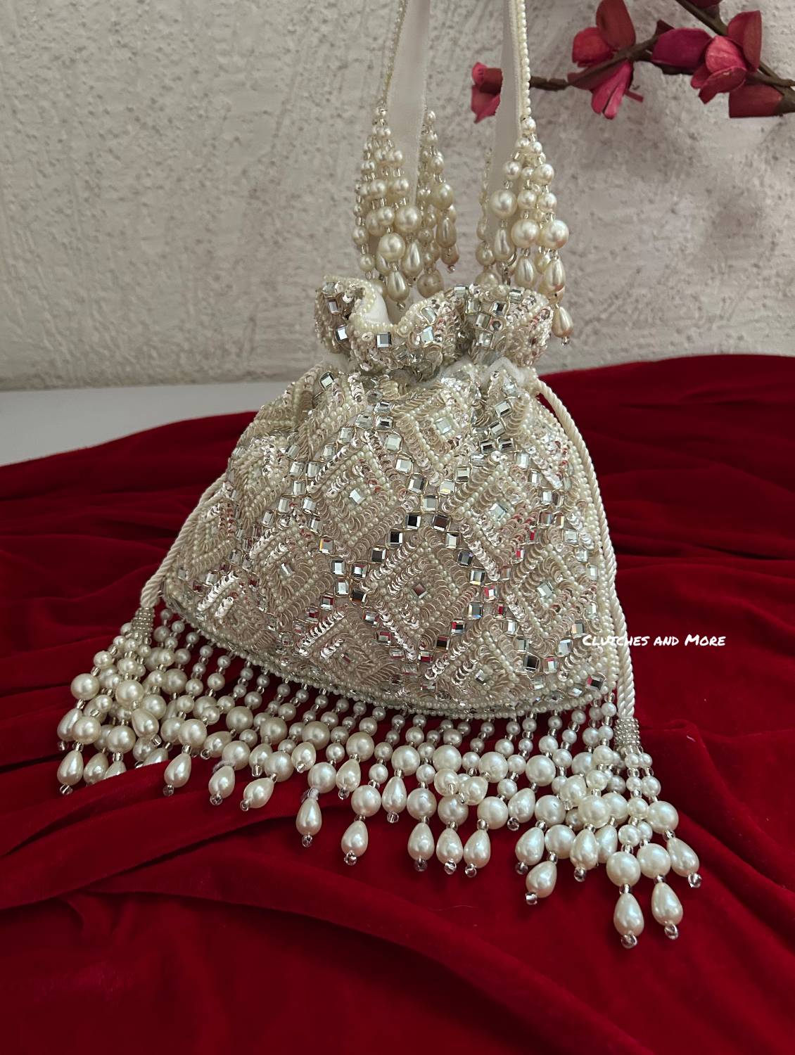 Premium Mirror Potli White Ivory