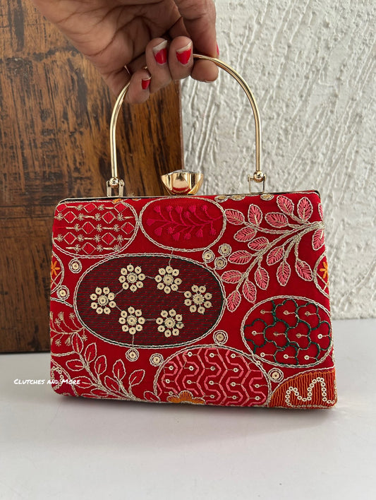 Lakhnawi Chikankari Bag Red