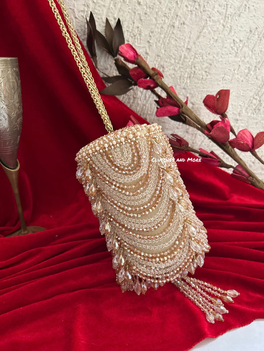 Aamna Cylindrical Bag Gold White