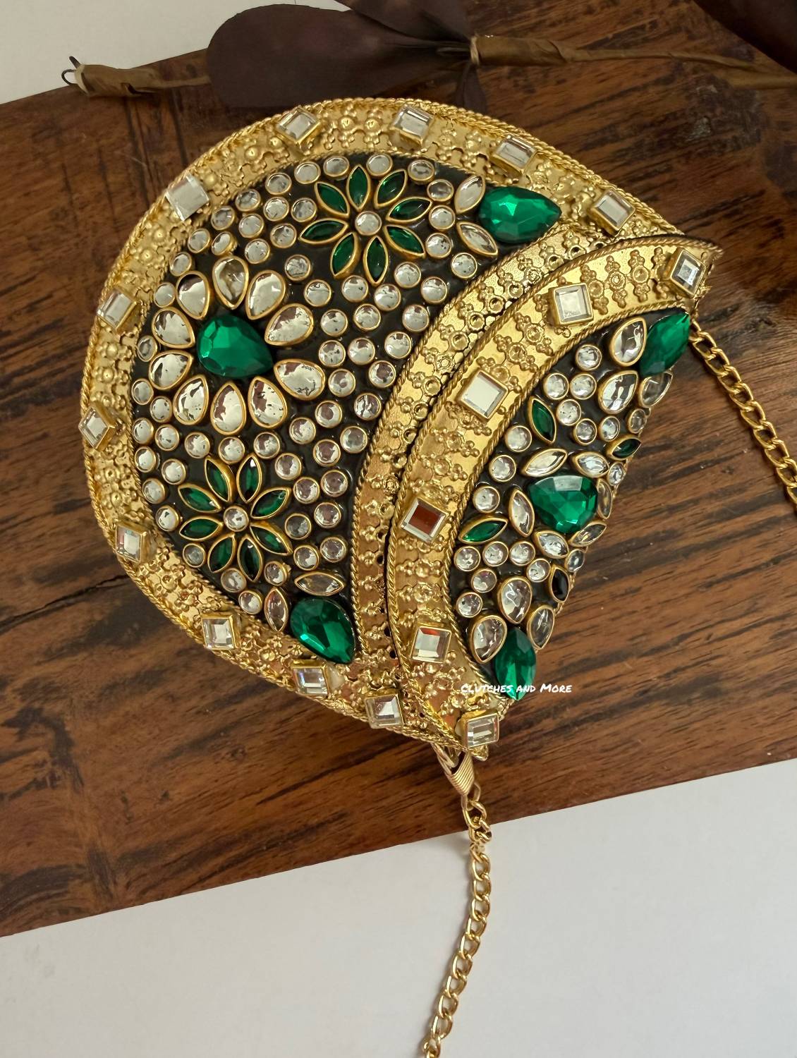 Kasika Kundan Brass Clutch Mini Green