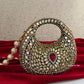 Kiana Kundan Clutch Mini Red Gold