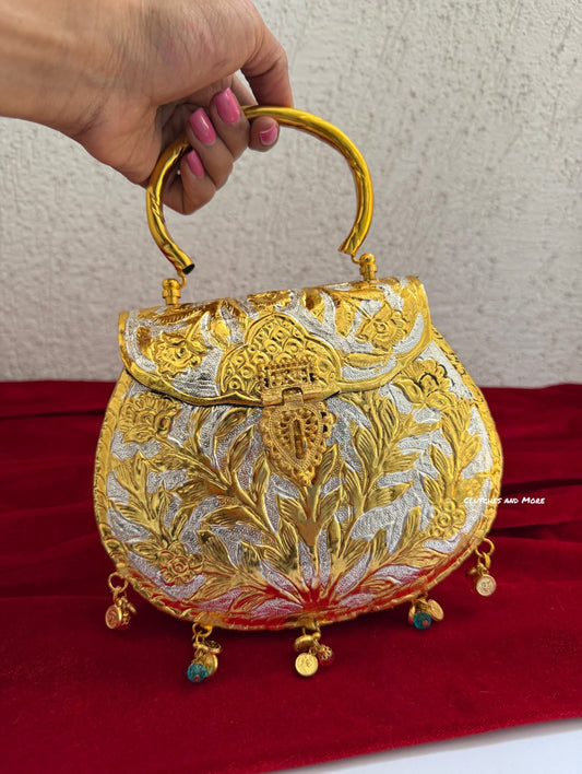 Gold Silver Brass Clutch With Handle