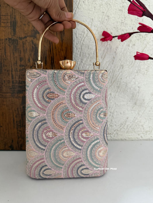 Rainbow Lakhnawi Chikankari Bag Pink