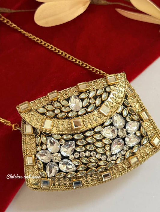 Kasika Kundan Brass Clutch Mini