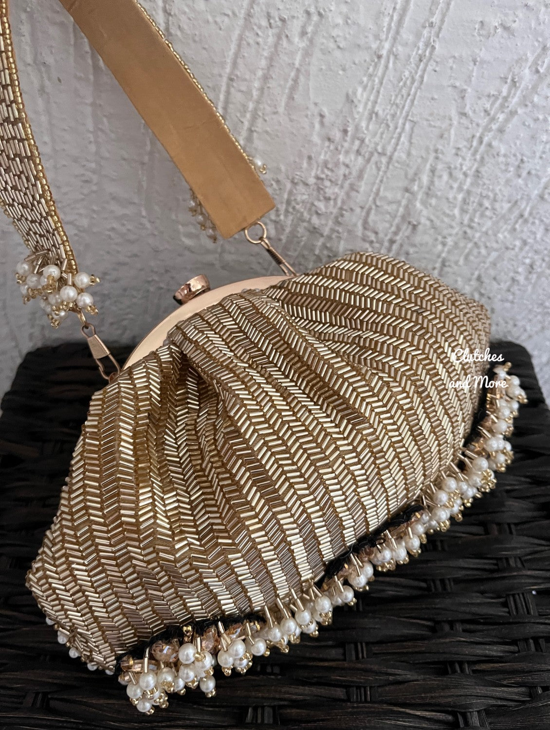 Gold Pearl Droplets Batua Bag