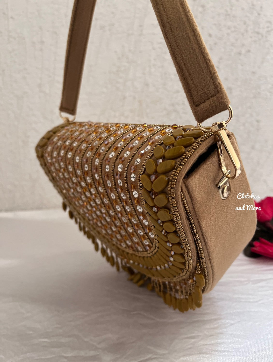 Half Moon Tassle Flap Bag (Beige)