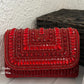 Red Stone and Crystal Flap Bag