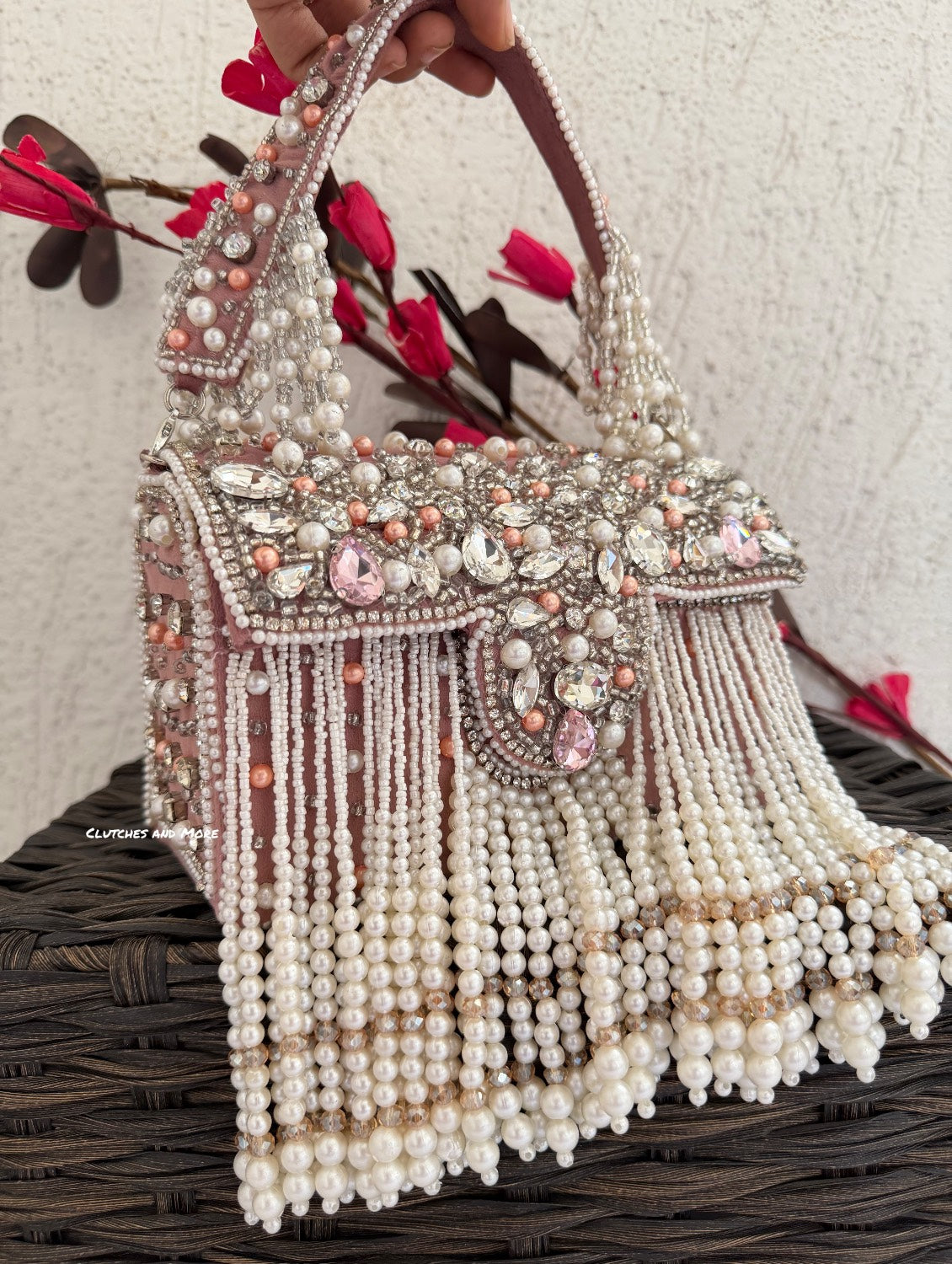 Premium Tassle Box clutch Onion Pink