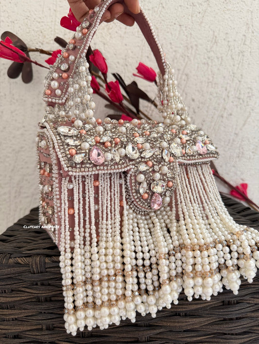 Premium Tassle Box clutch Onion Pink