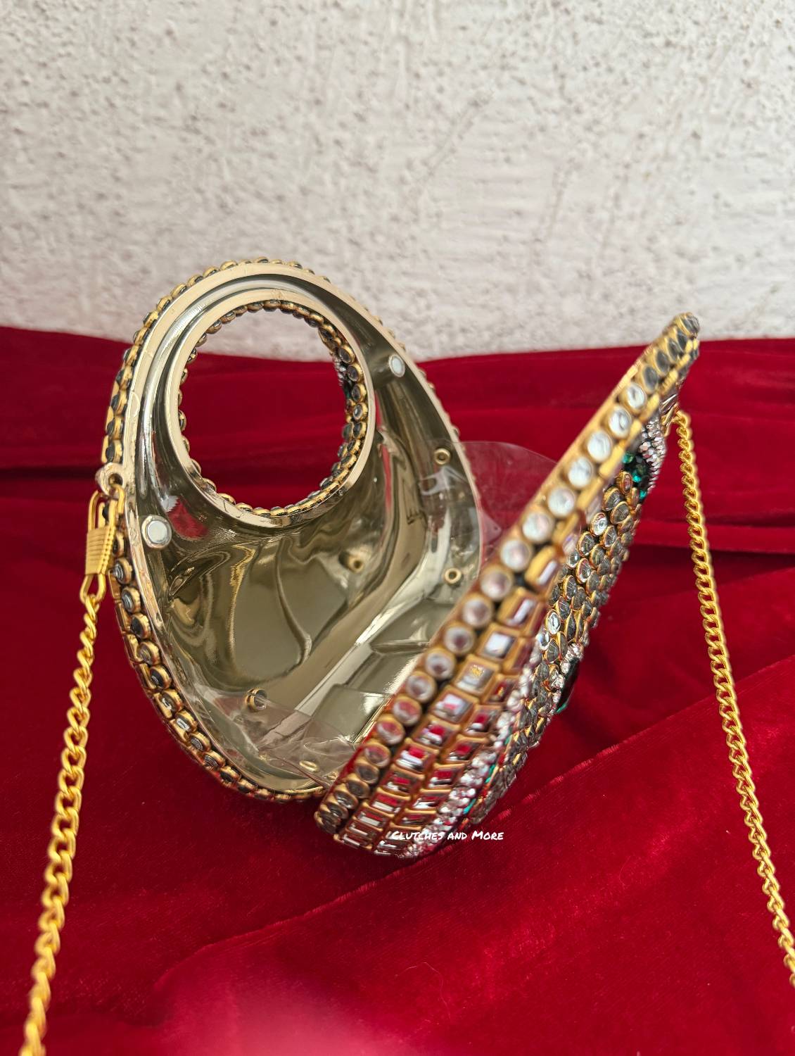 Kiana Kundan Clutch Mini Green Gold