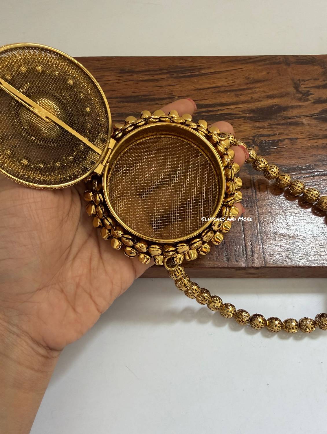 Mini Metal Round Ghunghroo Bag Gold