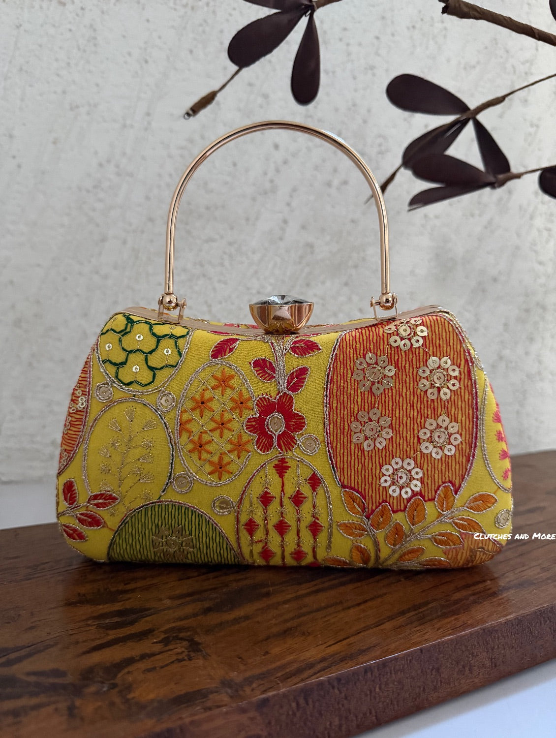 Lakhnawi Chikankari Box Clutch Yellow
