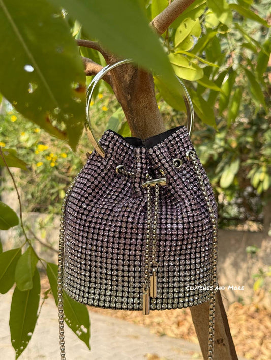 Hazel Rhinestone Bucket Bag Silver Purple