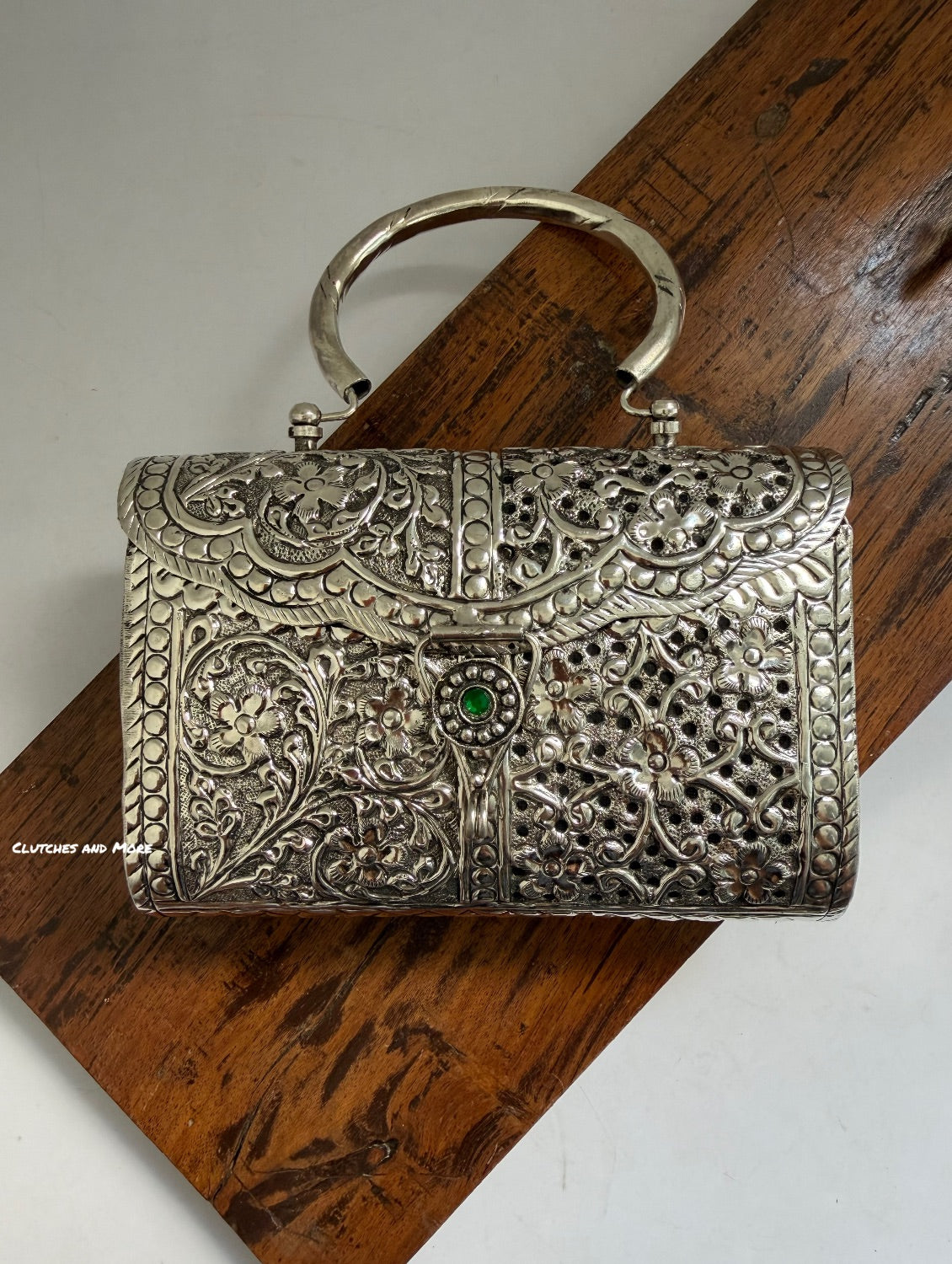 Brass Silver clutch with handle