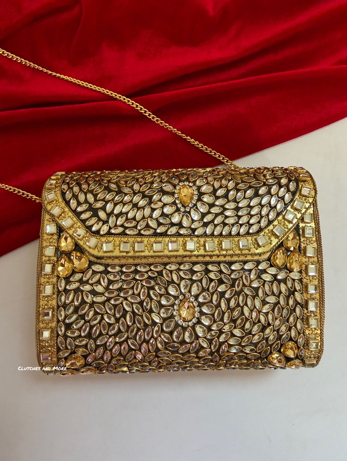 Kasika Kundan Brass Clutch Gold Nude