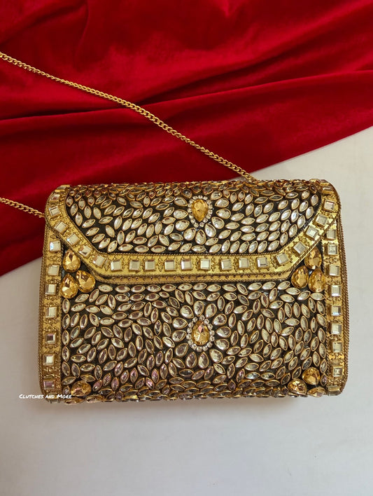 Kasika Kundan Brass Clutch Gold Nude